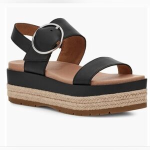 UGG April Esapdrille Black and Tan Platform Sandals